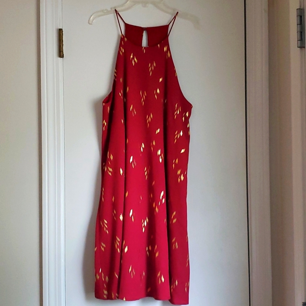 High-neck Maroon & Gold Dress